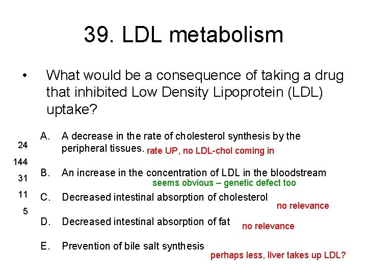 39. LDL metabolism • 24 144 31 11 5 What would be a consequence