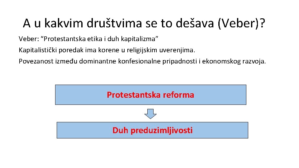 A u kakvim društvima se to dešava (Veber)? Veber: “Protestantska etika i duh kapitalizma” A u kakvim društvima se to dešava (Veber)? Veber: “Protestantska etika i duh kapitalizma”
