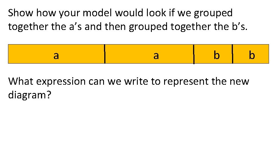 Show your model would look if we grouped together the a’s and then grouped