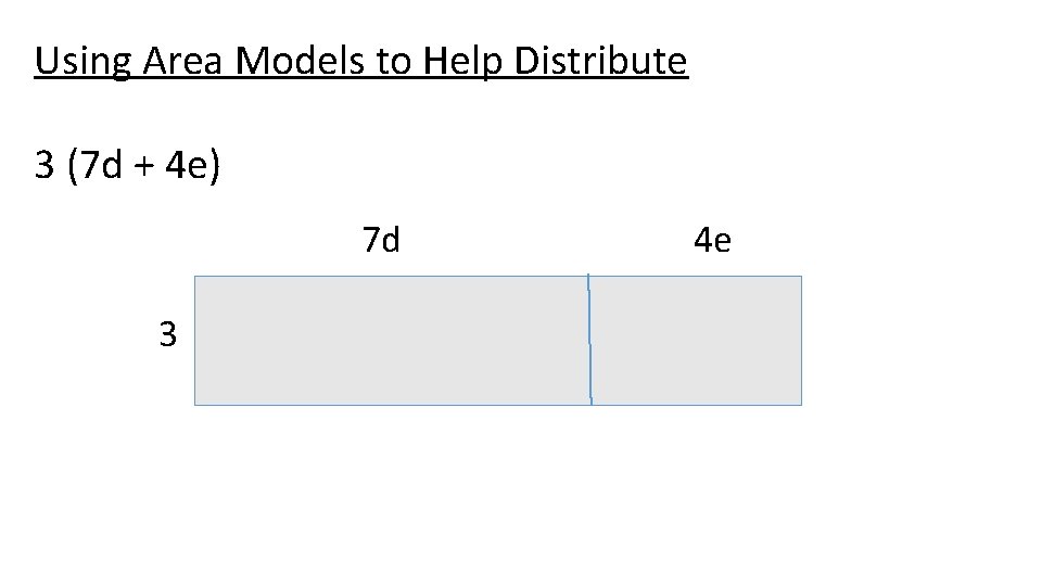 Using Area Models to Help Distribute 3 (7 d + 4 e) 7 d