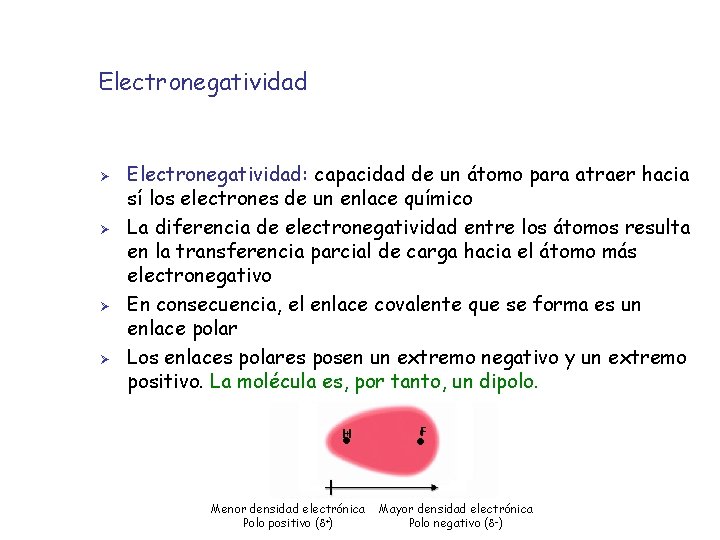 Electronegatividad Ø Ø Electronegatividad: capacidad de un átomo para atraer hacia sí los electrones