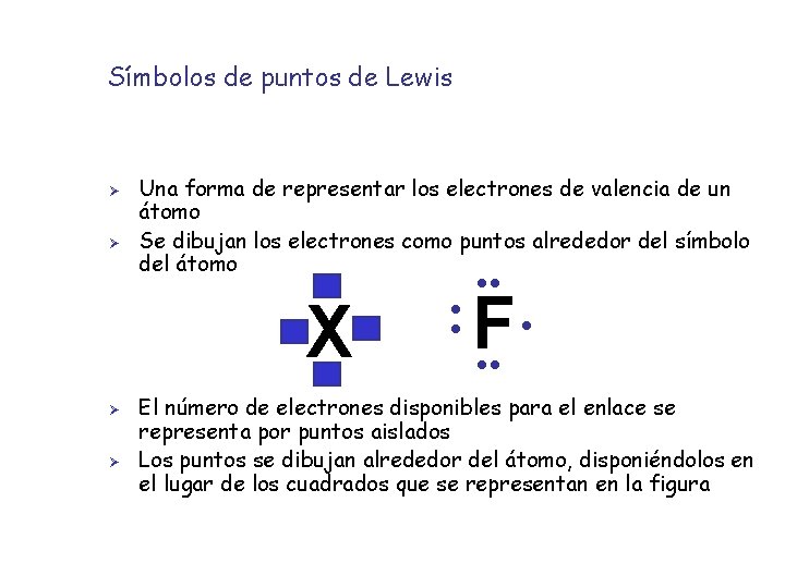 Símbolos de puntos de Lewis Ø Ø Una forma de representar los electrones de