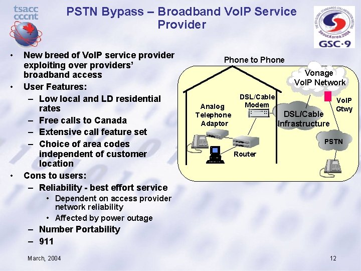 PSTN Bypass – Broadband Vo. IP Service Provider • • • New breed of