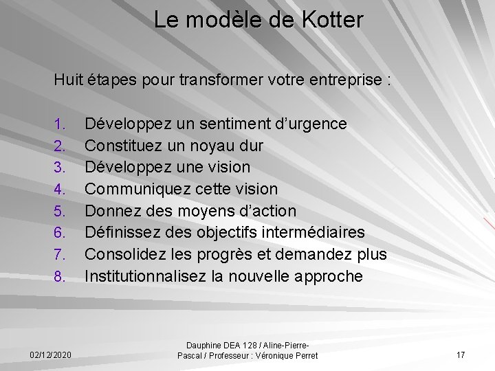 Le modèle de Kotter Huit étapes pour transformer votre entreprise : 1. 2. 3.