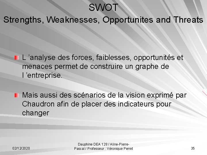 SWOT Strengths, Weaknesses, Opportunites and Threats L ’analyse des forces, faiblesses, opportunités et menaces