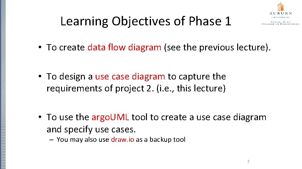 Learning Objectives of Phase 1 • To create data flow diagram (see the previous