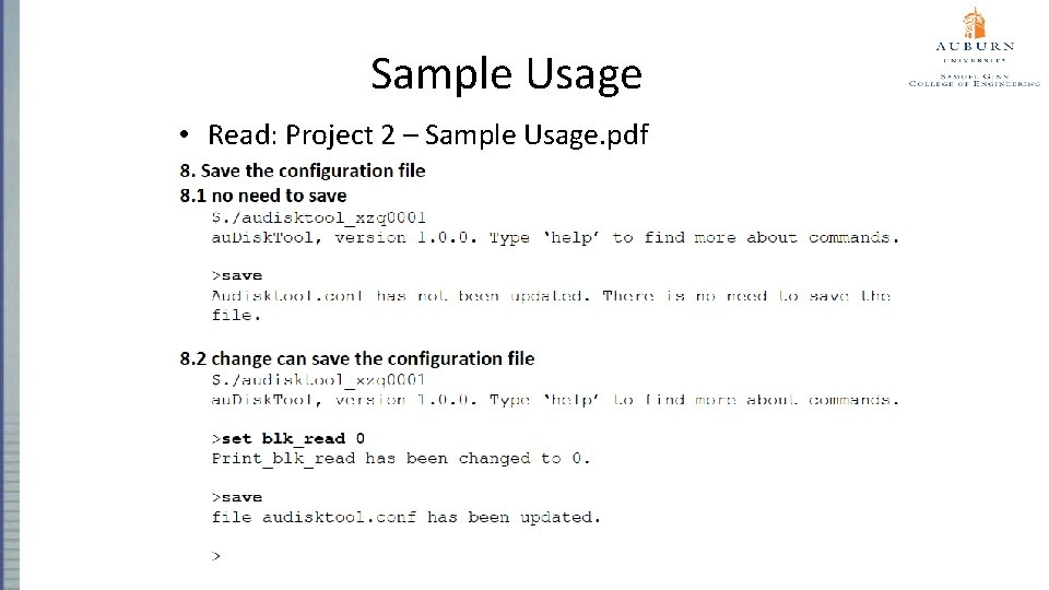 Sample Usage • Read: Project 2 – Sample Usage. pdf 1 -7 