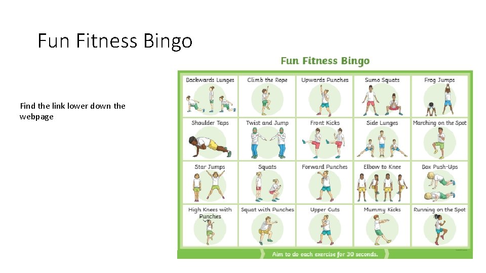 Fun Fitness Bingo Find the link lower down the webpage 