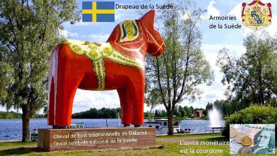 Drapeau de la Suède Armoiries de la Suède de Dalarna Cheval de bois traditionnelle