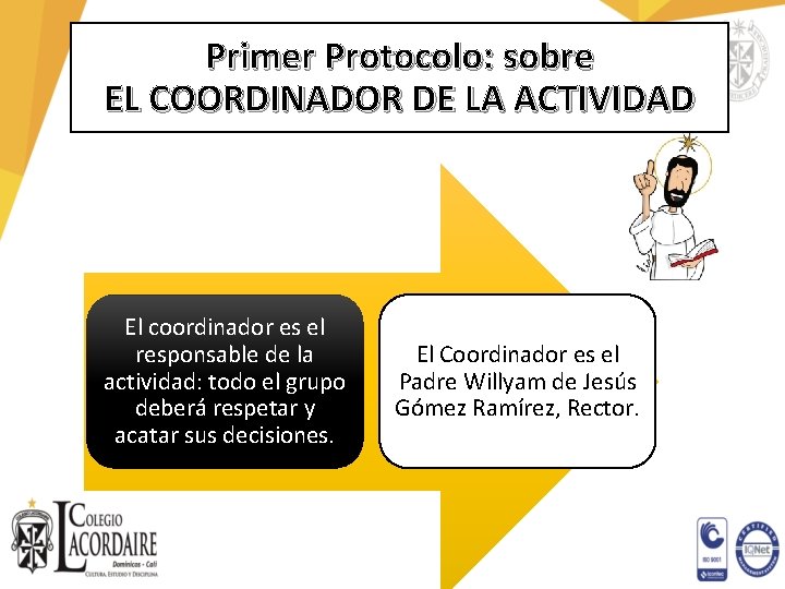 Primer Protocolo: sobre EL COORDINADOR DE LA ACTIVIDAD El coordinador es el responsable de