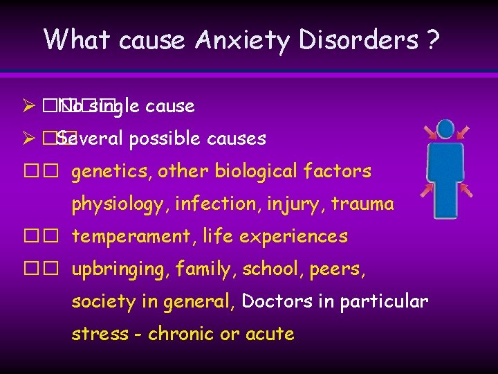 What cause Anxiety Disorders ? Ø ���� No single cause Ø �� Several possible What cause Anxiety Disorders ? Ø ���� No single cause Ø �� Several possible
