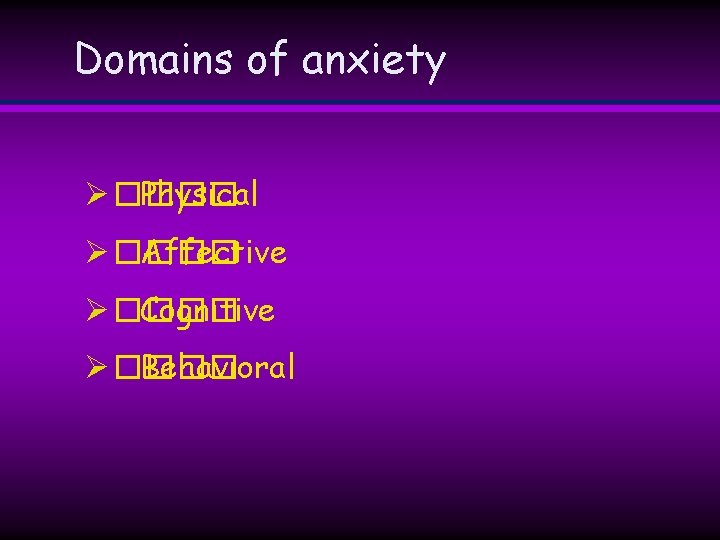 Domains of anxiety Ø ���� Physical Ø ���� Affective Ø ���� Cognitive Ø ���� Domains of anxiety Ø ���� Physical Ø ���� Affective Ø ���� Cognitive Ø ����