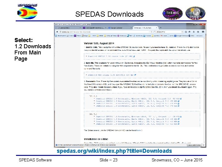 SPEDAS Downloads Select: 1. 2 Downloads From Main Page spedas. org/wiki/index. php? title=Downloads SPEDAS