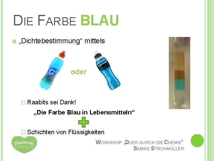 DIE FARBE BLAU INT „Dichtebestimmung“ mittels oder � Raabits sei Dank! „Die Farbe Blau