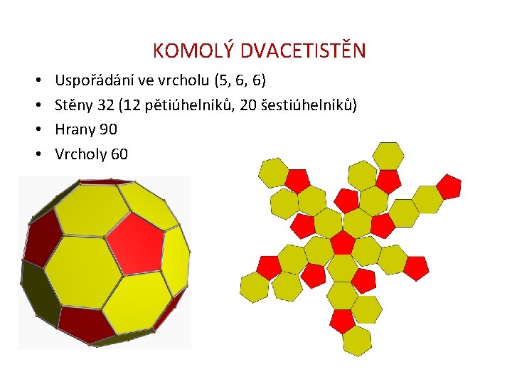 KOMOLÝ DVACETISTĚN • • Uspořádání ve vrcholu (5, 6, 6) Stěny 32 (12 pětiúhelníků,