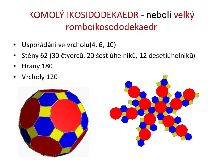 KOMOLÝ IKOSIDODEKAEDR - neboli velký romboikosododekaedr • • Uspořádání ve vrcholu(4, 6, 10) Stěny