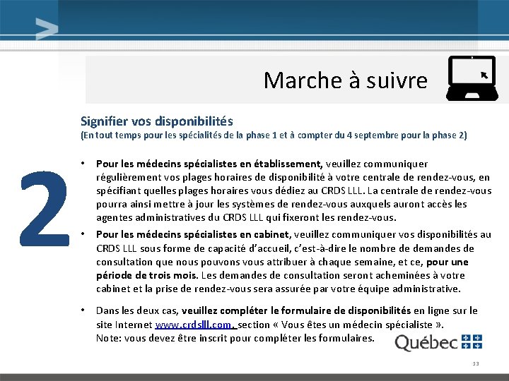  Marche à suivre Signifier vos disponibilités 2 (En tout temps pour les spécialités