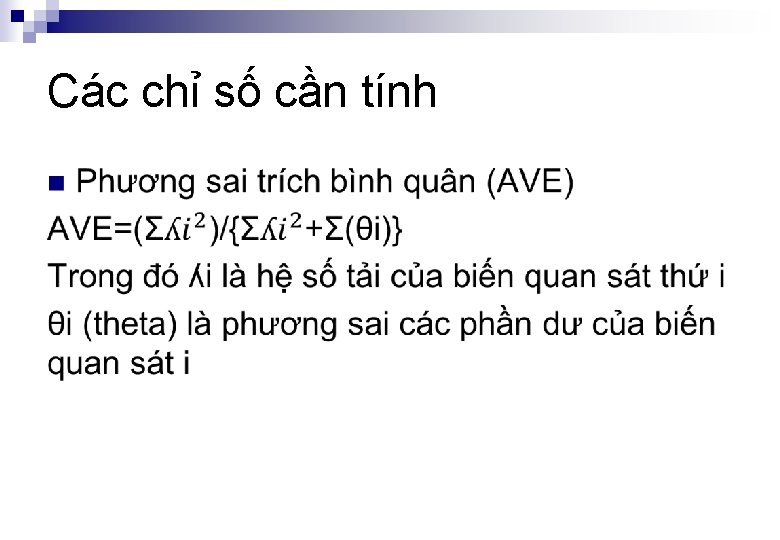 Các chỉ số cần tính n 