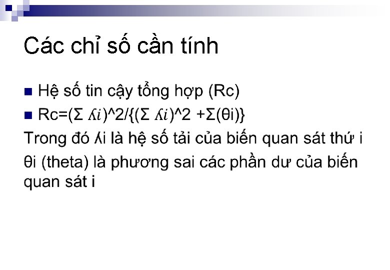 Các chỉ số cần tính n 