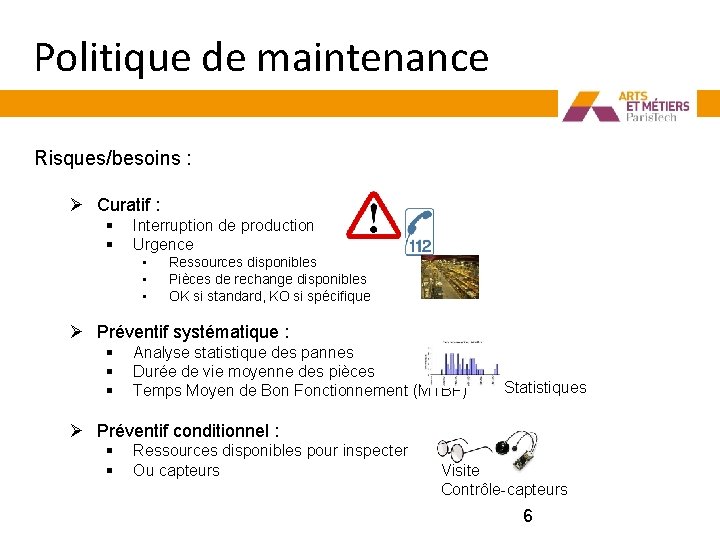 Politique de maintenance Risques/besoins : Ø Curatif : § § Interruption de production Urgence