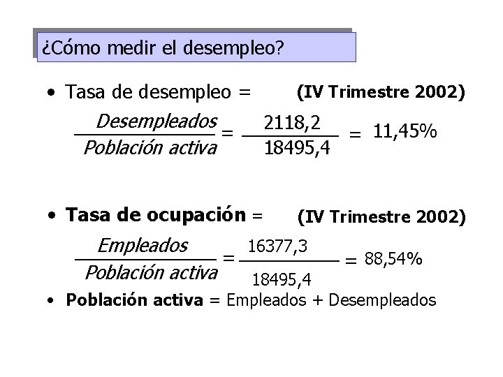 ¿Cómo medir el desempleo? (IV Trimestre 2002) • Tasa de desempleo = Desempleados 2118,