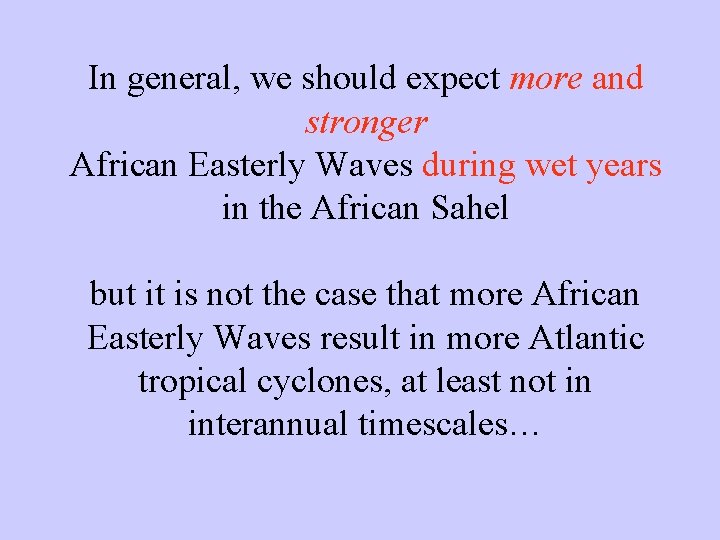 In general, we should expect more and stronger African Easterly Waves during wet years