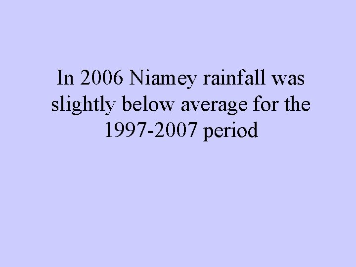 In 2006 Niamey rainfall was slightly below average for the 1997 -2007 period 