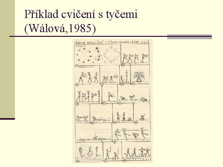 Příklad cvičení s tyčemi (Wálová, 1985) 