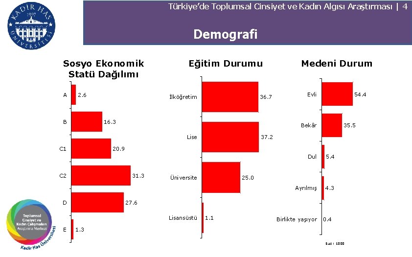 Türkiye’de Toplumsal Cinsiyet ve Kadın Algısı Araştırması | 4 Demografi Sosyo Ekonomik Statü Dağılımı