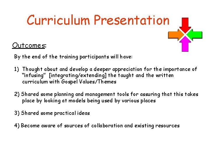 Curriculum Presentation Outcomes: By the end of the training participants will have: 1) Thought Curriculum Presentation Outcomes: By the end of the training participants will have: 1) Thought