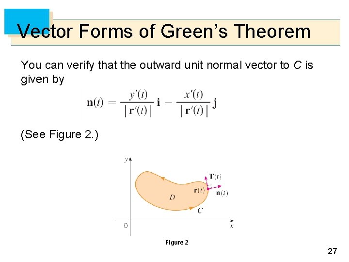 Vector Forms of Green’s Theorem You can verify that the outward unit normal vector