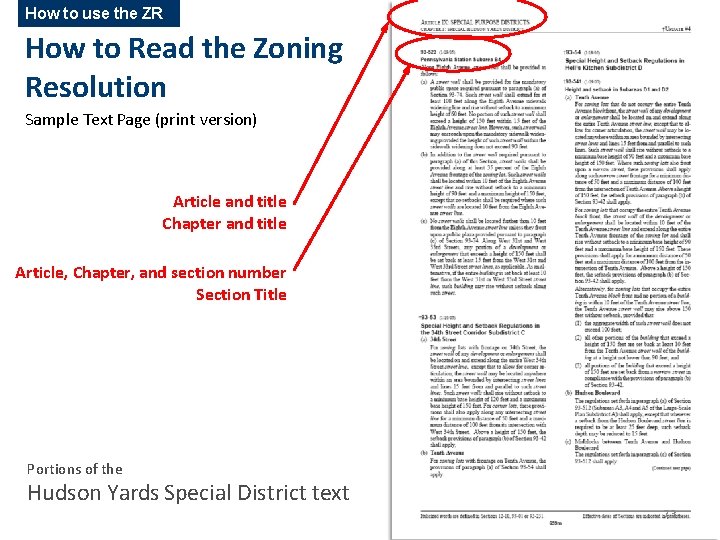 How to use the ZR How to Read the Zoning Resolution Sample Text Page How to use the ZR How to Read the Zoning Resolution Sample Text Page