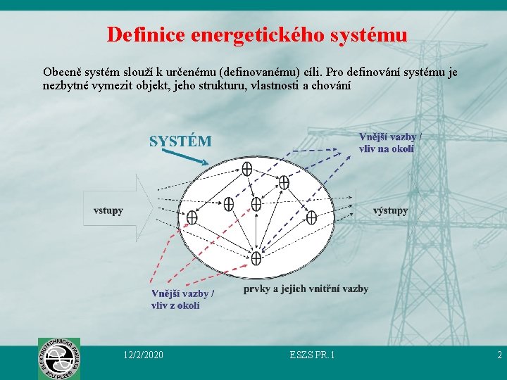 Definice energetického systému Obecně systém slouží k určenému (definovanému) cíli. Pro definování systému je