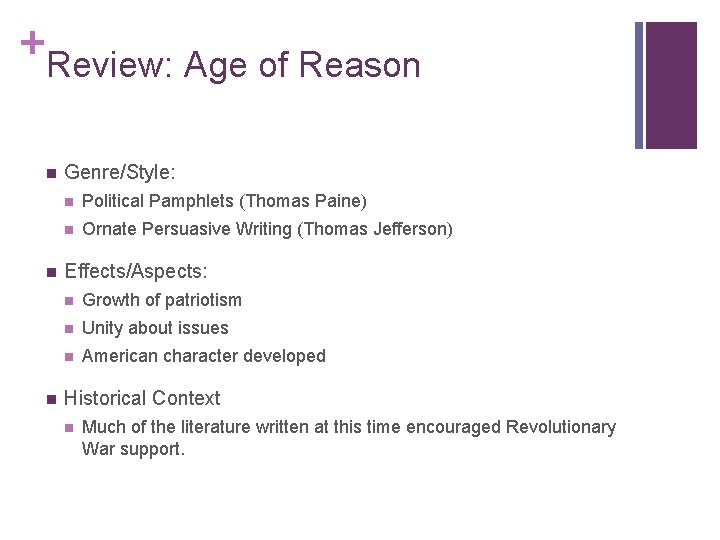 + Review: Age of Reason n Genre/Style: n Political Pamphlets (Thomas Paine) n Ornate