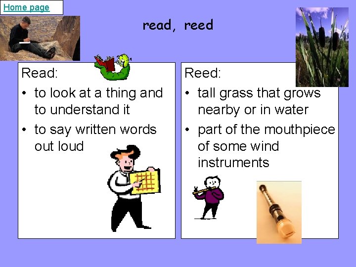 Home page read, reed Read: • to look at a thing and to understand