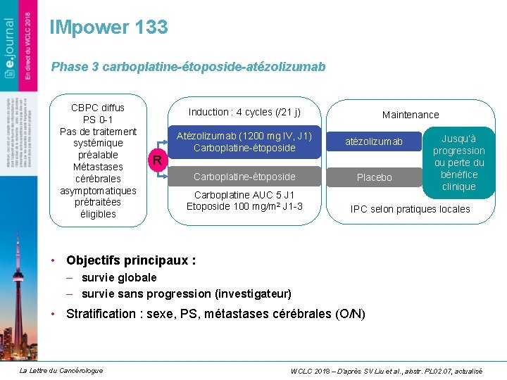 IMpower 133 Phase 3 carboplatine-étoposide-atézolizumab CBPC diffus PS 0 -1 Pas de traitement systémique