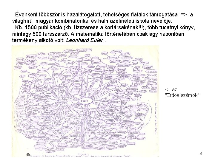  Évenként többször is hazalátogatott, tehetséges fiatalok támogatása => a világhírű magyar kombinatorikai és