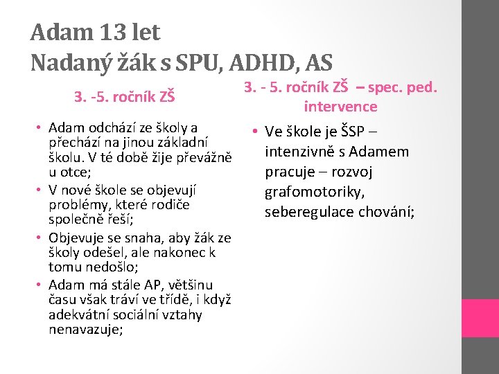 Adam 13 let Nadaný žák s SPU, ADHD, AS 3. -5. ročník ZŠ •