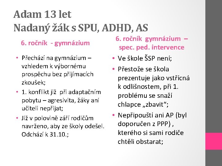 Adam 13 let Nadaný žák s SPU, ADHD, AS 6. ročník - gymnázium 6.