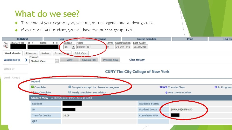 What do we see? Take note of your degree type, your major, the legend,