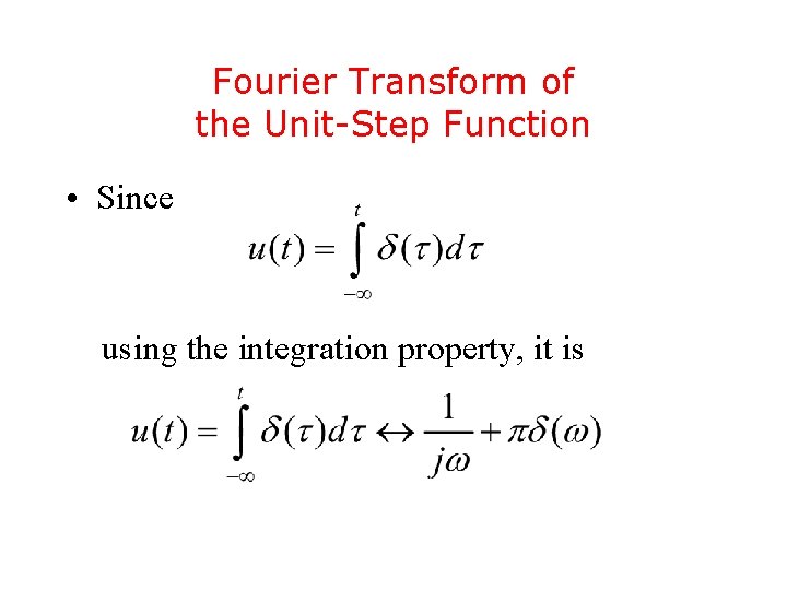 Fourier Transform of the Unit-Step Function • Since using the integration property, it is