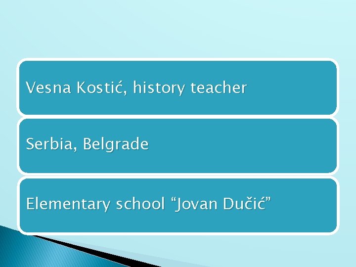 Vesna Kostić, history teacher Serbia, Belgrade Elementary school “Jovan Dučić” 