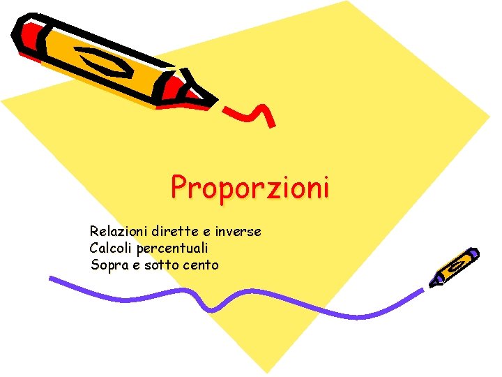 Proporzioni Relazioni dirette e inverse Calcoli percentuali Sopra e sotto cento 