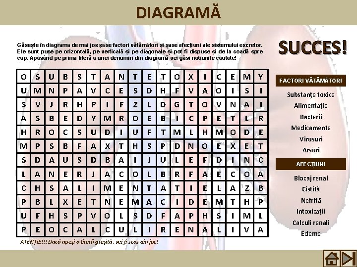 DIAGRAMĂ Găsește în diagrama de mai jos șase factori vătămători și șase afecțiuni ale