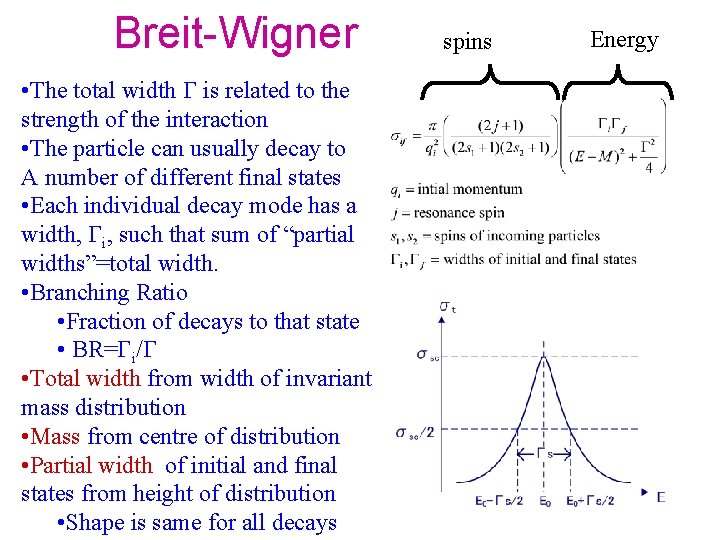 Breit-Wigner • The total width is related to the strength of the interaction •