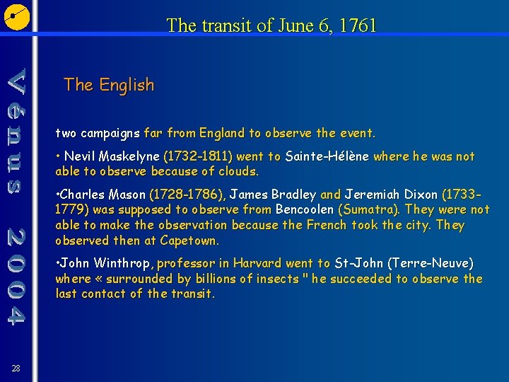 The transit of June 6, 1761 The English two campaigns far from England to