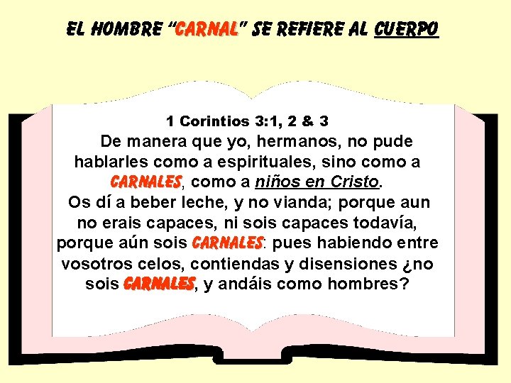 EL HOMBRE “CARNAL” CARNAL SE REFIERE AL CUERPO 1 Corintios 3: 1, 2 &