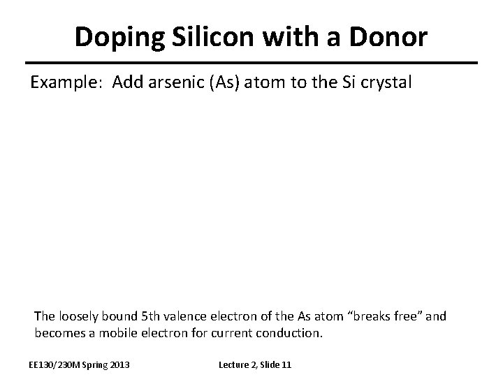 Doping Silicon with a Donor Example: Add arsenic (As) atom to the Si crystal