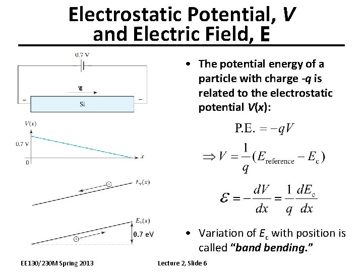 Electrostatic Potential, V and Electric Field, E • The potential energy of a particle