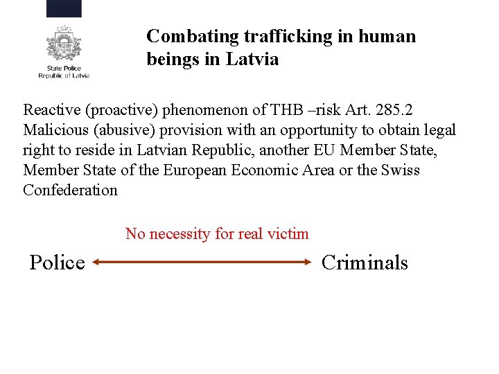Combating trafficking in human beings in Latvia Reactive (proactive) phenomenon of THB –risk Art. Combating trafficking in human beings in Latvia Reactive (proactive) phenomenon of THB –risk Art.